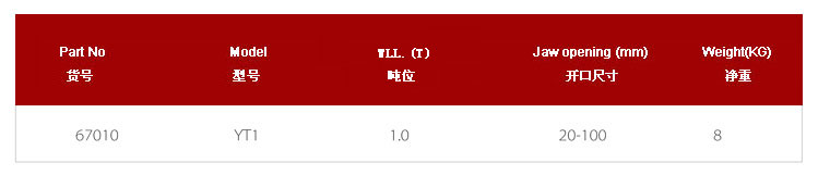 YT 鋼軌吊鉗參數